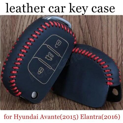 Only Red fit for Hyundai Avante(2015) Elantra(2016) genuine quality Leather New Arrival Car Key Cover Hand Sewing car Key Case