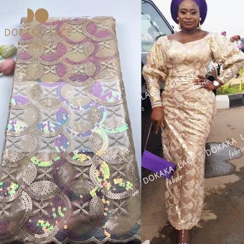 Unique 2019 High Quality Sequins Net Lace Fabric African Nigerian Women Wedding Party Dresses Sewing Material Sequined Mesh Lace