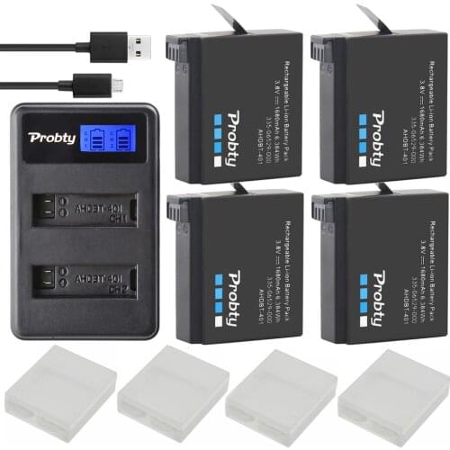4Pcs Probty AHDBT-401 + LCD USB Dual Charger For Gopro Hero 4 Batteries Go Pro Hero4 bateria AHDBT 401 Action camera Accessories