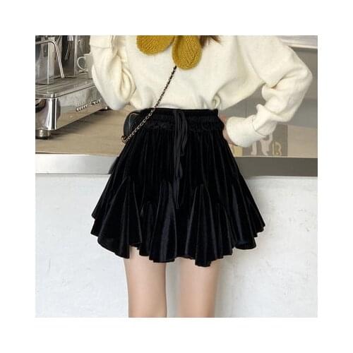 Ruibbit New Spring Autumn Women Harajuku High Waist Lace Up Slim Sexy Mini Pleated Skirt Black Vintage Fashion Charming Skirt