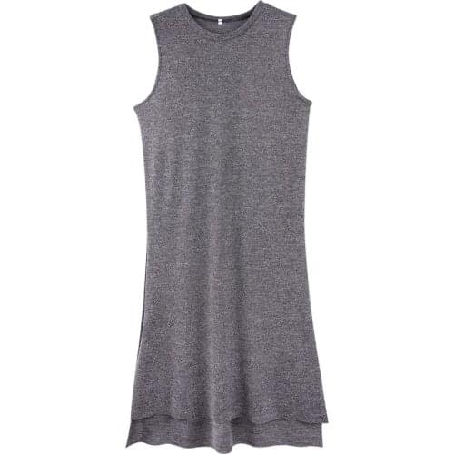 Neatie kiddie Gray Women High Low Sexy Split Midi Dresses 2019 Clothes Sleeveless O-neck Dress Summer Vestido De Fiesta