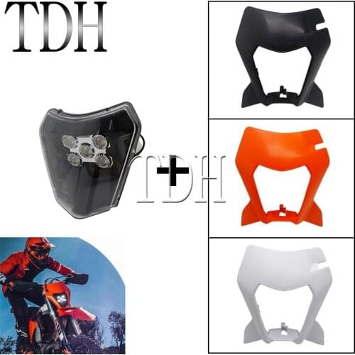 12V LED Motorcycle Enduro Headlight Head Light Fairing Mask Cover For 250 300 350 450 TE TC FE TX EXC Six Days TPI MX Dirt Bike