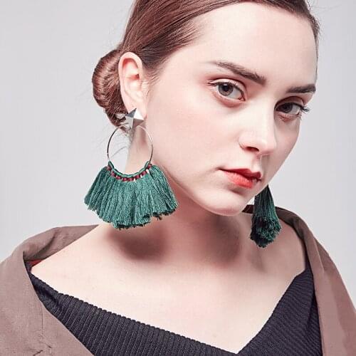 2018 fashion earrings for woman in hoop earring fabric tassles big ear post shiny Plated large punk Earrings party wholesale