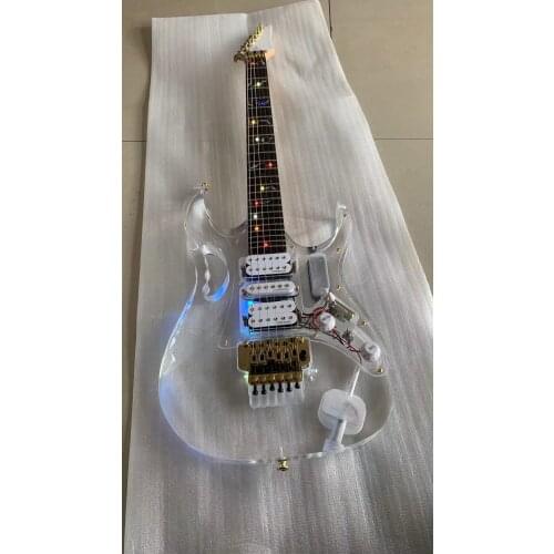 2020 high quality customized 6-string electric guitar, crystal glass transparent body LED led light color