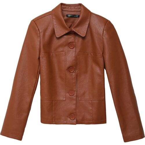 2021 Spring Autumn Jacket Womens Single-Breasted Long Sleeve Windproof Artificial Leather Casual Slim Top Female Costume Outwear