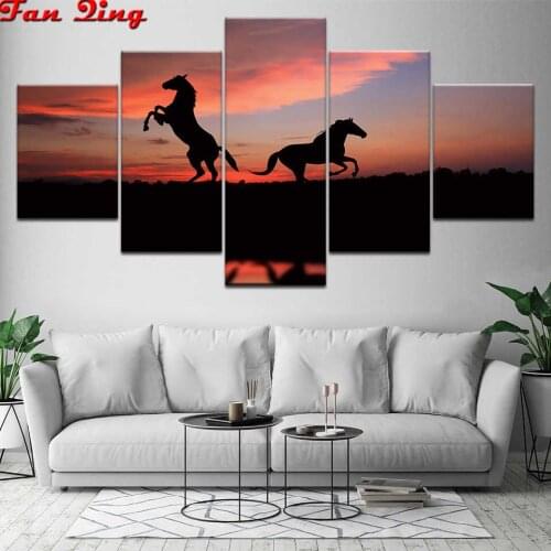 5pcs Diamond Painting Sunset colorful cloud horse Full Square/Round Diamond Embroidery Cross Stitch Home decoration gifts