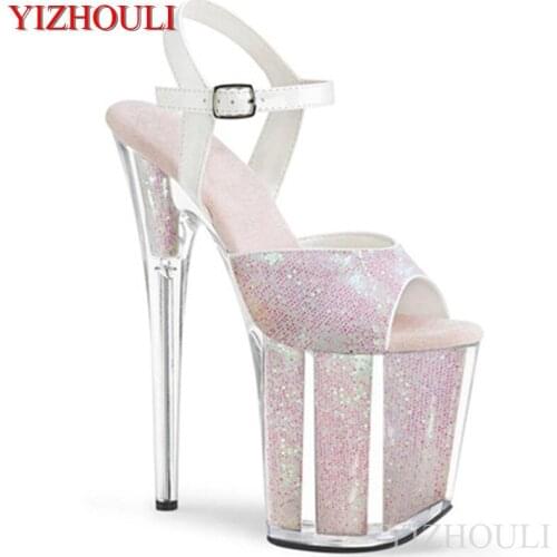 8 inch, summer sandals, glitter vamp crystal soles for parties and nightclubs, 20cm heels for models, dancing shoes