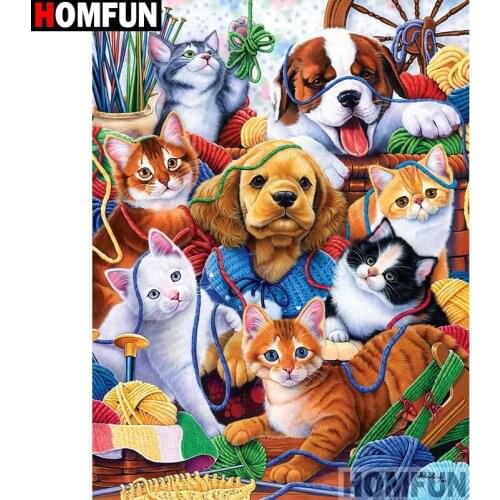 HOMFUN Full Square/Round Drill 5D DIY Diamond Painting "Cat and dog" 3D Embroidery Cross Stitch 5D Home Decor A13594