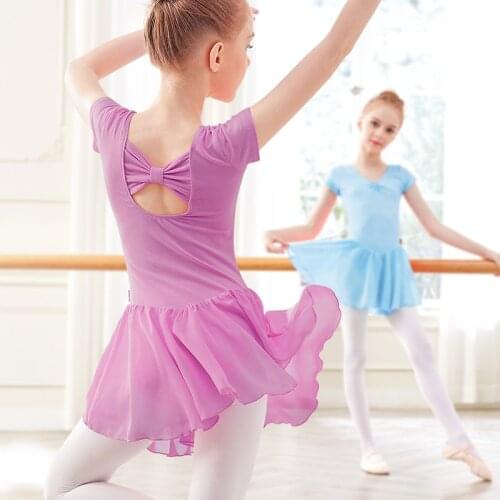 Girls Ballet Leotards Pink Bodysuits Gymnastics Dress Chiffon Skirts Ballet Dancewear Bows Kids Better Quality Dance Leotards