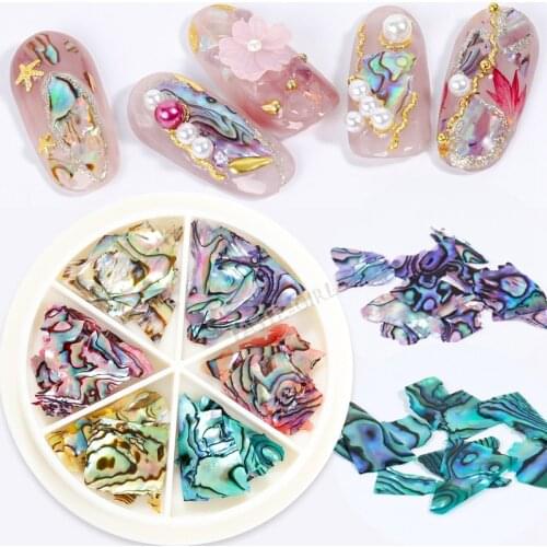 6 Colors/Wheel 3D Color-changing Abalone Natural Sea Shell Fragments Texture Nail Art Sequins Decoration Slice DIY Manicure AB