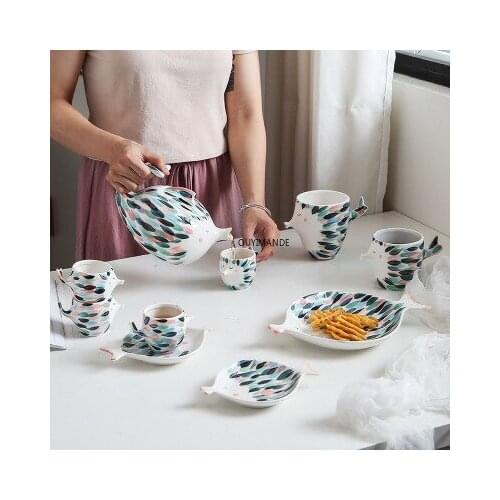 Newcartoon fis Dinnerware Sets Ceramic Party Porcelain Plate Coffee cup bowl Household Tableware Kettle Afternoon tea Kettle