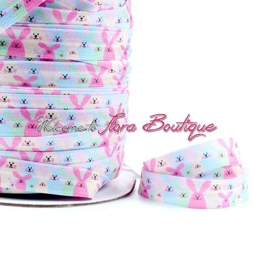 FLRA FOE (100yards/lot) 5/8 inch New heat transfer Easter rabbit print soft nylon fold over elastic