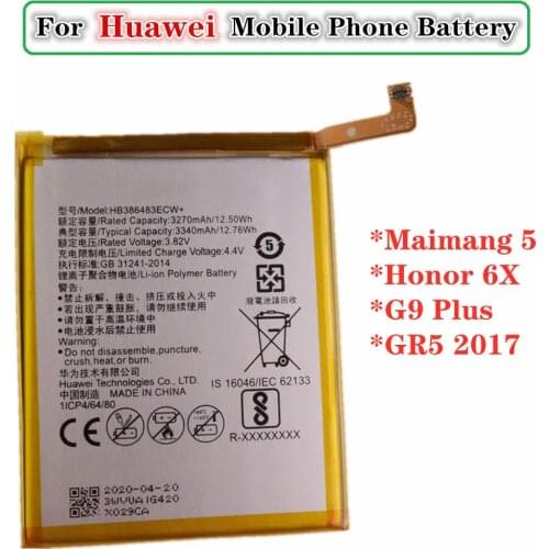 HB386483ECW+ Battery For Huawei Maimang 5 Honor 6X G9 Plus GR5 2017 MLA-AL00 MLA-AL10 3340mAh High Quality Phone Batteries