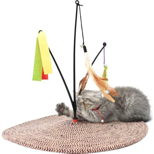 Cat Toy Scratching Mat Feather Cotton Rope Training Playing Interactive Toys Cat Scratch Mat Cat Teaser Toy For Cats