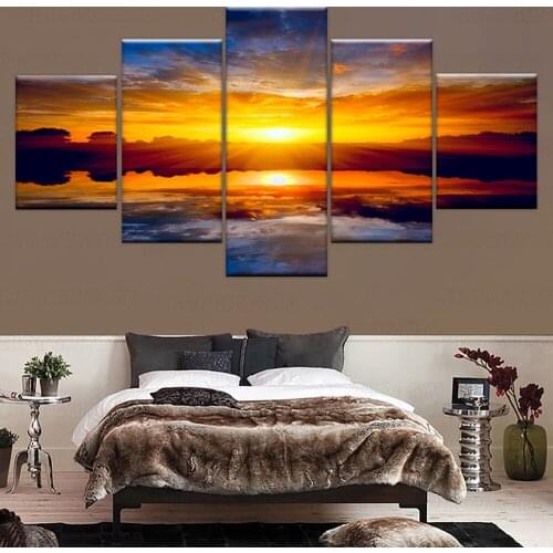 Canvas Painting Seascape sunset in sea ocean 5 Pieces Wall Art Painting Modular Wallpapers Poster Print living room Home Decor