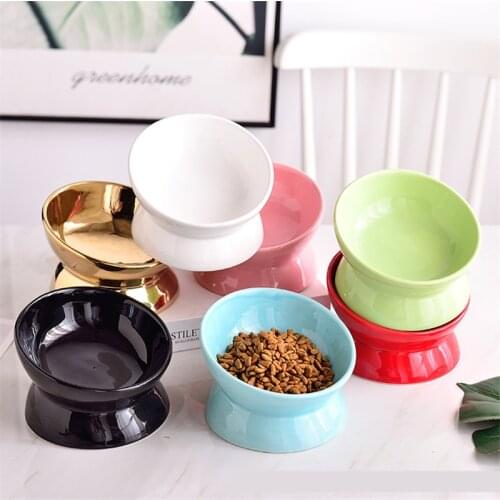 Pet Cat Ceramics Bowl Classical Cervical Health Protective Bowl High Base Water Food Feeder Puppy Kitten Pet Feeding Pet Bowl