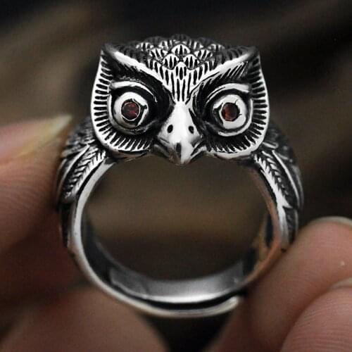 Retro 925 Silver Ring Setting Unisex Owl Silver Ring 925 Personality Sterling Silver 925 Ring Opening Adjustable Silver 925 Ring