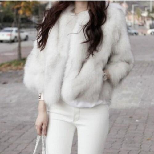 Winter New Imitate Fox Furry Coat Short Luxury Women Korean 3/4 Sleeve Thick Faux Fur Jacket Female Fashion Outerwear Plush Coat