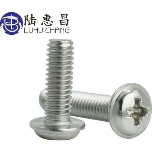 Luchang Free Shipping M6*8 Pan Electronic 304 Stainless Steel Phillips Pan Machine Screws Screw With Pad Washer Machine Screws