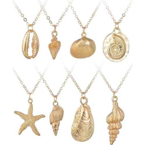 MissCyCy Fashion Gold Color Alloy Cowrie Starfish Shell Necklace For Women Conch Chain Pendant BOHO Necklace Summer Jewelry Gift
