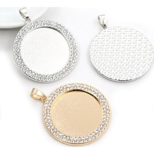 New Fashion 2pcs 25mm Inner Size Rhodium plated Transparent Colors Rhinestone Cabochon Base Setting Charms Pendant-R7-28