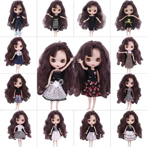 Black Dot Woolen Skirt Sweather Trousers Dress Outfit Suit For 1/6 Blyth Doll 11.8 Inch Barbies Doll Clothes Girls Fashion Toy