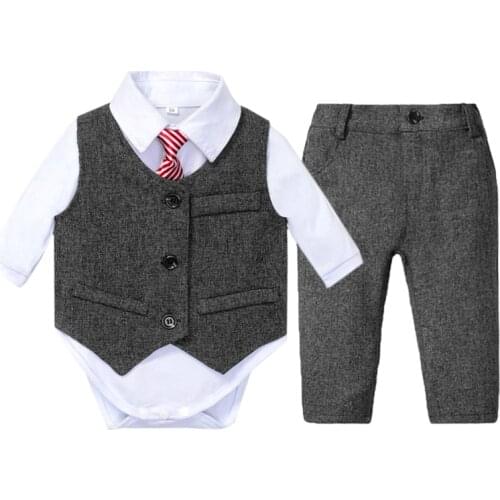 Baby Clothes Vest Outfit Suit Formal Boy Set Tie Bow White Romper for 9 12 18 24 Months Party Birthday Kid Gentleman Clothes