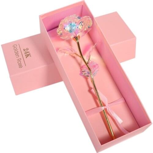 24K Plated Gold Rose Artificial Flower 24K Foil Rose Galaxy Box Birthday Valentine Mothers Day Christmas Creative Gift