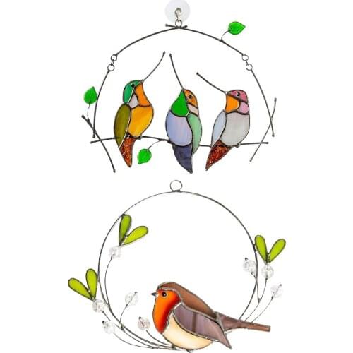 Multicolor Birds Species Stained Glass Acrylic Crafts Colorful Window Hanging Pendants Red Bird Sun Art DIY Decoration