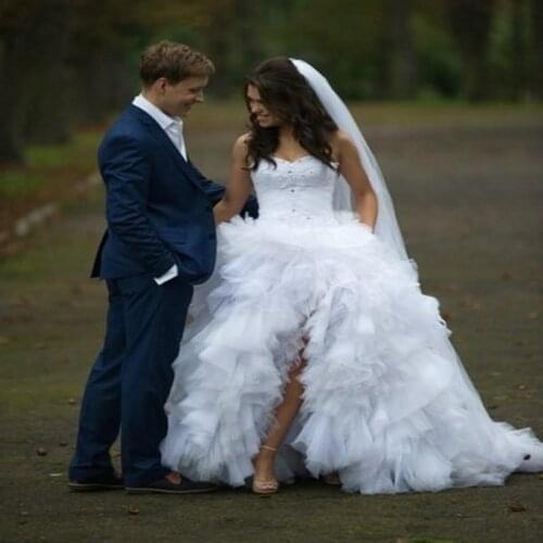 2020 Wedding Dresses With Detachable Train High Neck Long SleevesTiered High African Beaded Wedding Dress Bridal Gowns