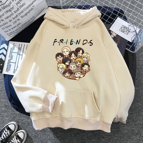 Winter Attack on Titan Hoodie kawaii Korean Pullove Friends Kawaii Sweatshirt Cartoon Print Anime Aesthetic Hoodie streetwear