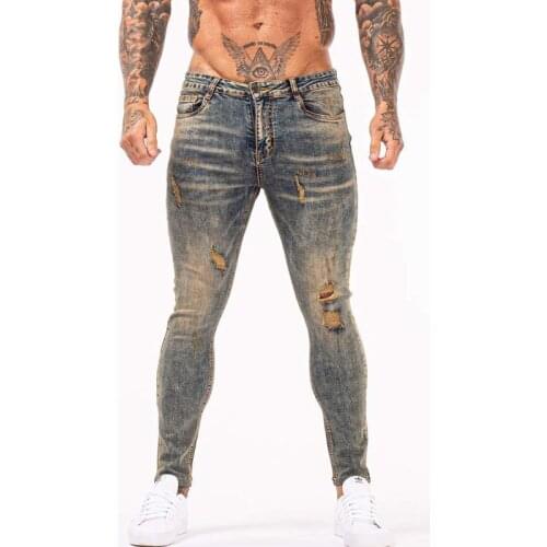 Retro Jeans Men Elastic Waist Skinny Jeans Men 2021 Stretch Ripped Pants Streetwear Mens Denim Jeans Blue