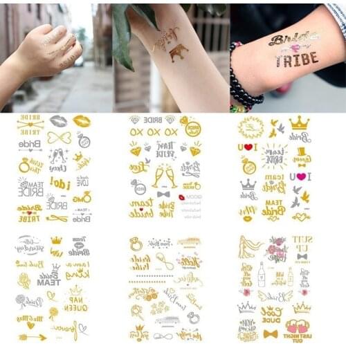 Bachelorette Party team Bride Bridesmaid temporary tattoo Hen Night one-time Golden Sticker bride to be wedding Supplies QT36