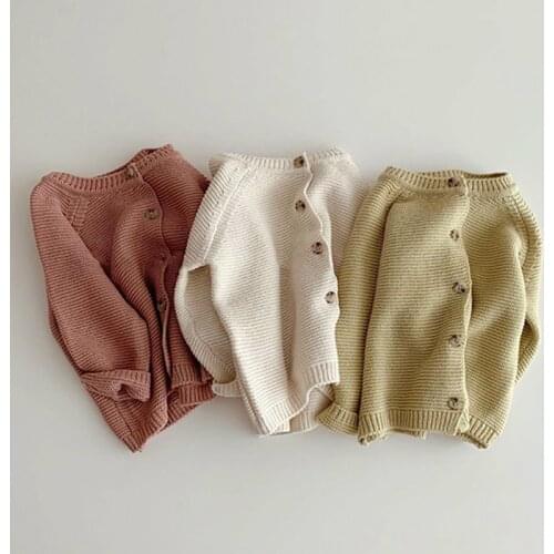 2021 New Spring Autumn Baby Sweater Sweet Long-sleeved Round Neck Knitted Baby Girls Boys Sweater Cardigan Jacket 0-24M