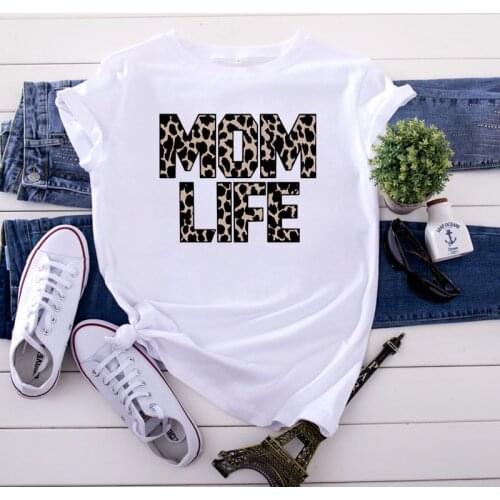 100% Cotton Summer New Womens T-shirt O-Neck Harajuku Leopard Print Mom Life Top Casual Female T shirt Oversized Size S-5XL