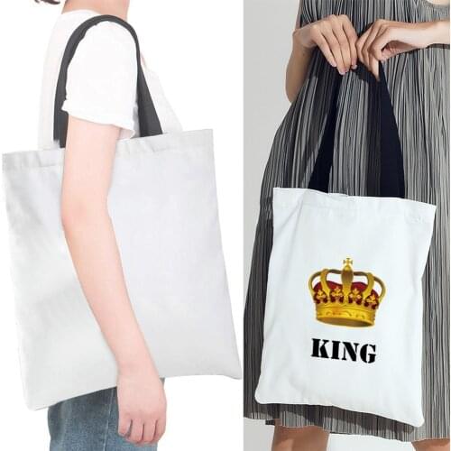 Ladies Shopping Bag Reusable Eco-friendly Tote Bag King&Queen Series Fashion Shoulder Bag Foldable Portable Handbag Bolsas