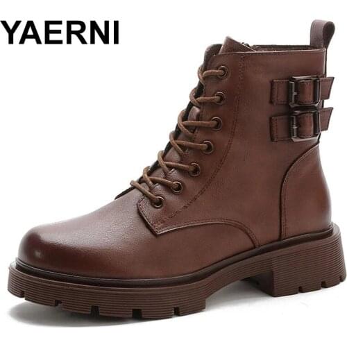 YAERNI 2021 new autumn and winter retro leather riding boots women soft-soled fashion riding boots wedges with ankle boots