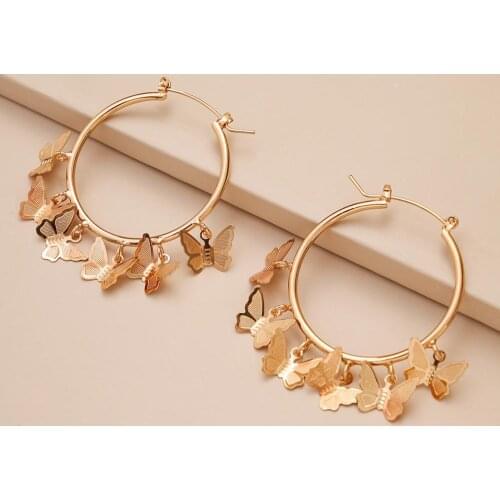 Lady Exaggerate Big Smooth Circle Hoop Earrings Brincos Party Stars Butterfly Pendant Round Loop Earrings for Women Jewelry Gift