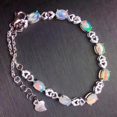 Natural Multicolor opal gem Bracelet Natural gemstone Bracelet 925 silver bracelet women girl party fashion heart gift Jewelery