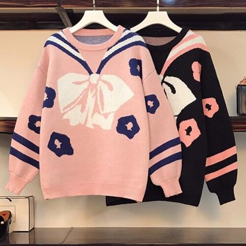 Women Casual Sweater Pull Jumpers Bow Tied Scarf Collkar Knitted Sweater Womens Pearl Beading 2021 Autumn And Winter Tops