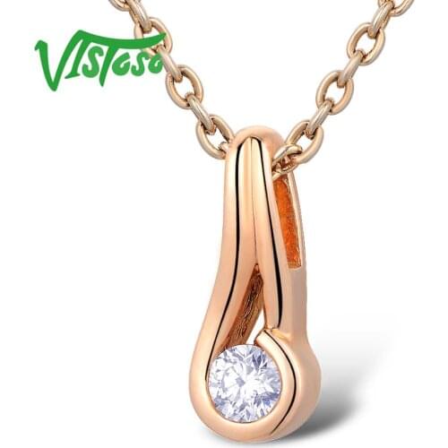VISTOSO Gold Pendants For Women Authentic 14K 585 Rose Gold Sparkling Diamond Engagement Wedding Necklace Pendant Fine Jewelry