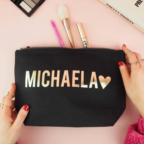 Gold Silver Writing Personalized Make Up Bag Bridesmaid Gifts Wedding Accessory Custom Name Women Cosmetic Bag With Zipper