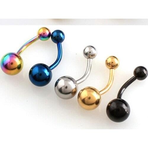 1pcs 5colors Belly Bar Piercing Navel Ombligo Medical Stainless Steel Ball Button Rings Plain Body Jewelry 14G Free Shipping