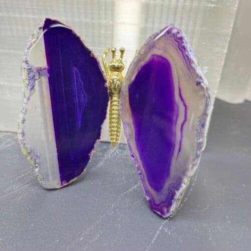 1pcs Natural Agate Slice Butterfly Stones Quartz Home Decor Gift