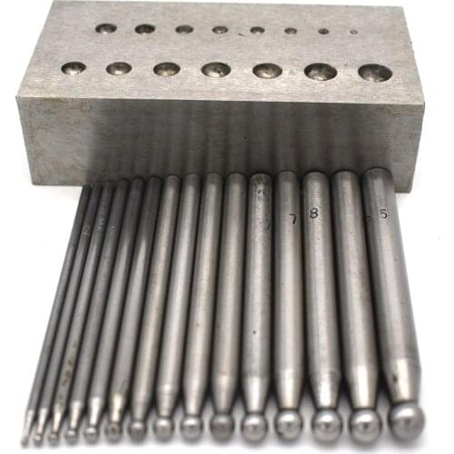 15PCS Steel Doming Punches Jewelers Dapping Block Jewelry Metal Forming Puncher Set