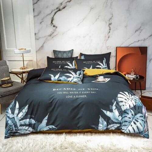 2020 New 100% Cotton Light luxury Printed Bedding Set Plants Flowers Duvet Cover Sets Bed Flat Sheet Pillowcases Queen Size 4Pcs