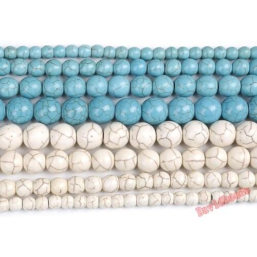 Free Shipping Natural Blue White Turquoises Round Loose Beads 15" Strand 4 6 8 10 12 MM Pick Size For Jewelry Making DIY