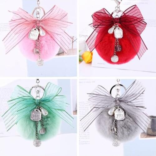 Diamond Pendant Bow Hair Ball Pendant Car Rearview Mirror Decoration Car Interior Accessories Girl Gifts Fashion Bags