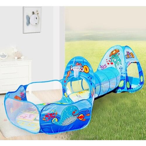 Kids 3-in-1 Blue Sea Themed Playhouse Tunnel Ball Pool Play Tent Toy for Park Garden Home Picnic Outdoor Toy