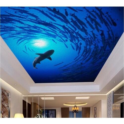 Custom photo 3d ceiling murals wallpaper Deep sea fish dolphin room decoration painting 3d wall murals wallpaper for walls 3 d